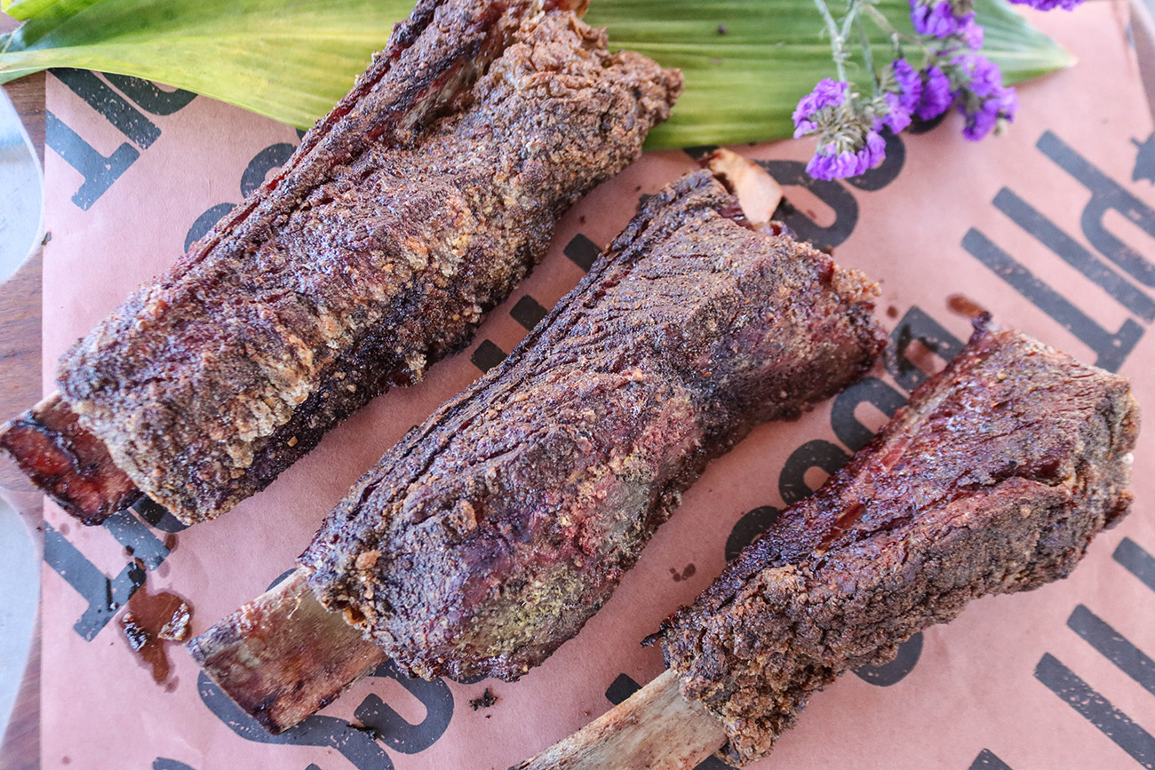 smoked bbq beef short ribs cooked on a pit boss wood pellet grill