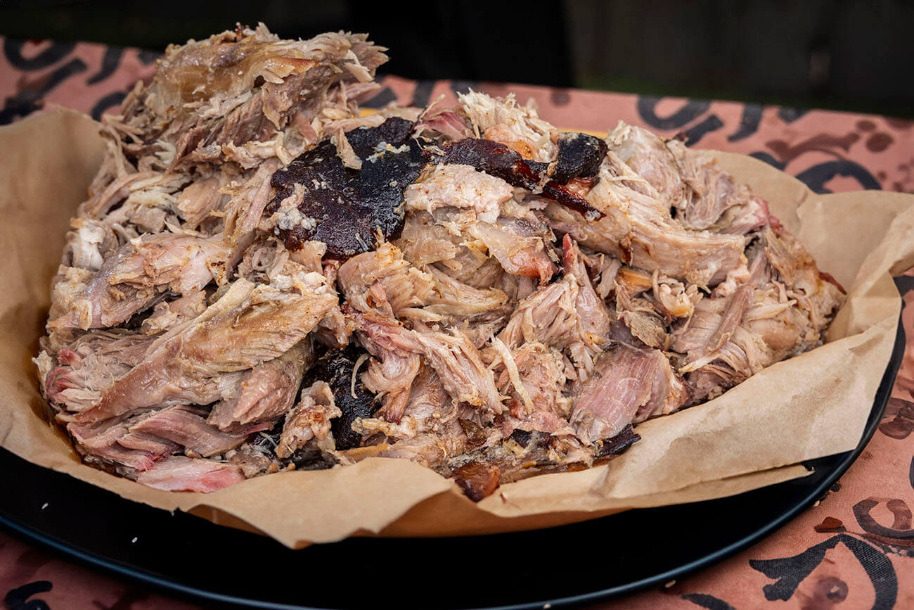 Competition style pork shoulder pulled on butcher paper. Smoked on a pit boss wood pellet grill.