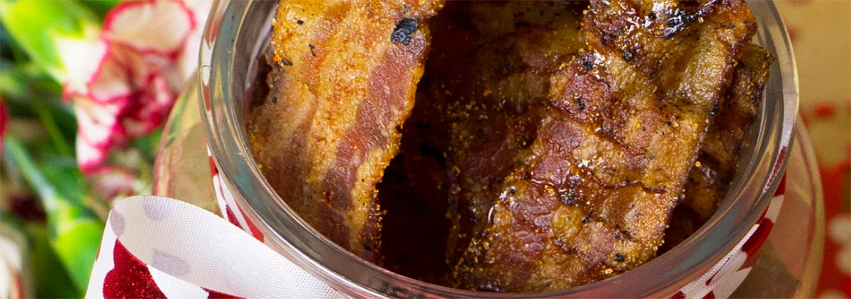 tasty looking Candied Bacon in glass jar