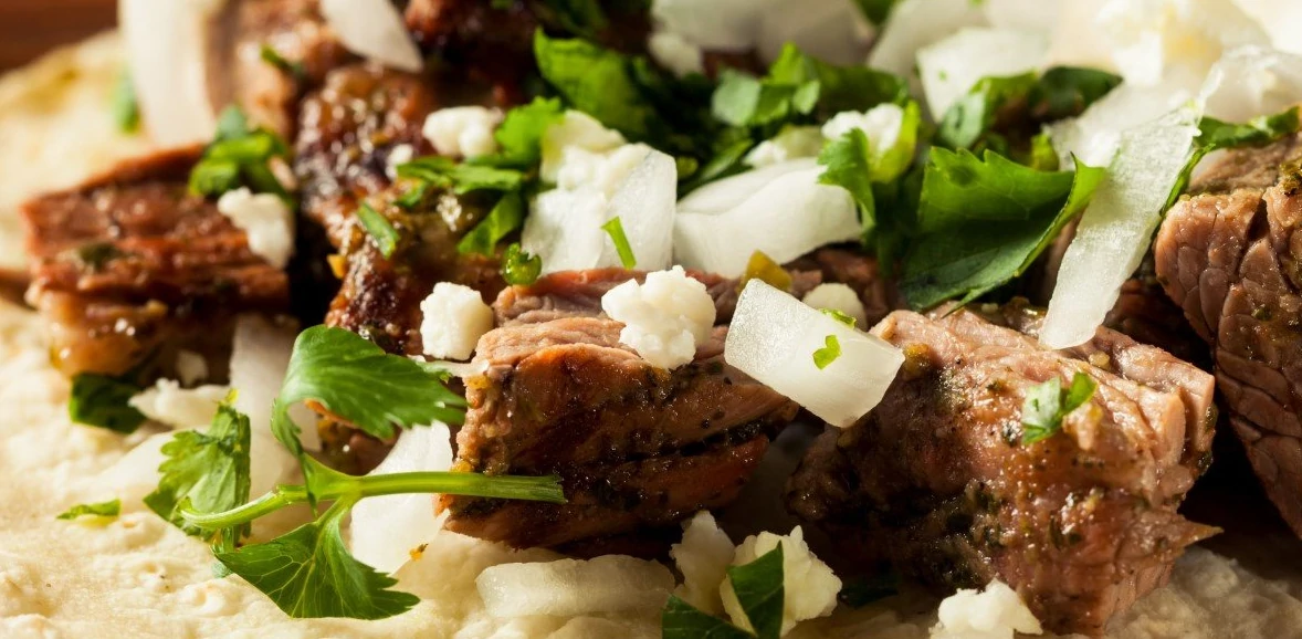 Carne asada with cotija cheese, onions and cilantro