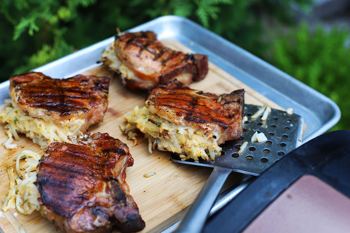 CHEESY POTATO STUFFED PORK CHOPS