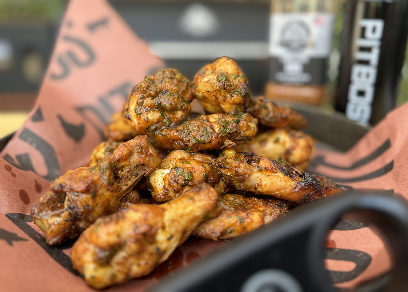 homemade grilled cowboy butter wings cooked on a pit boss wood pellet grill