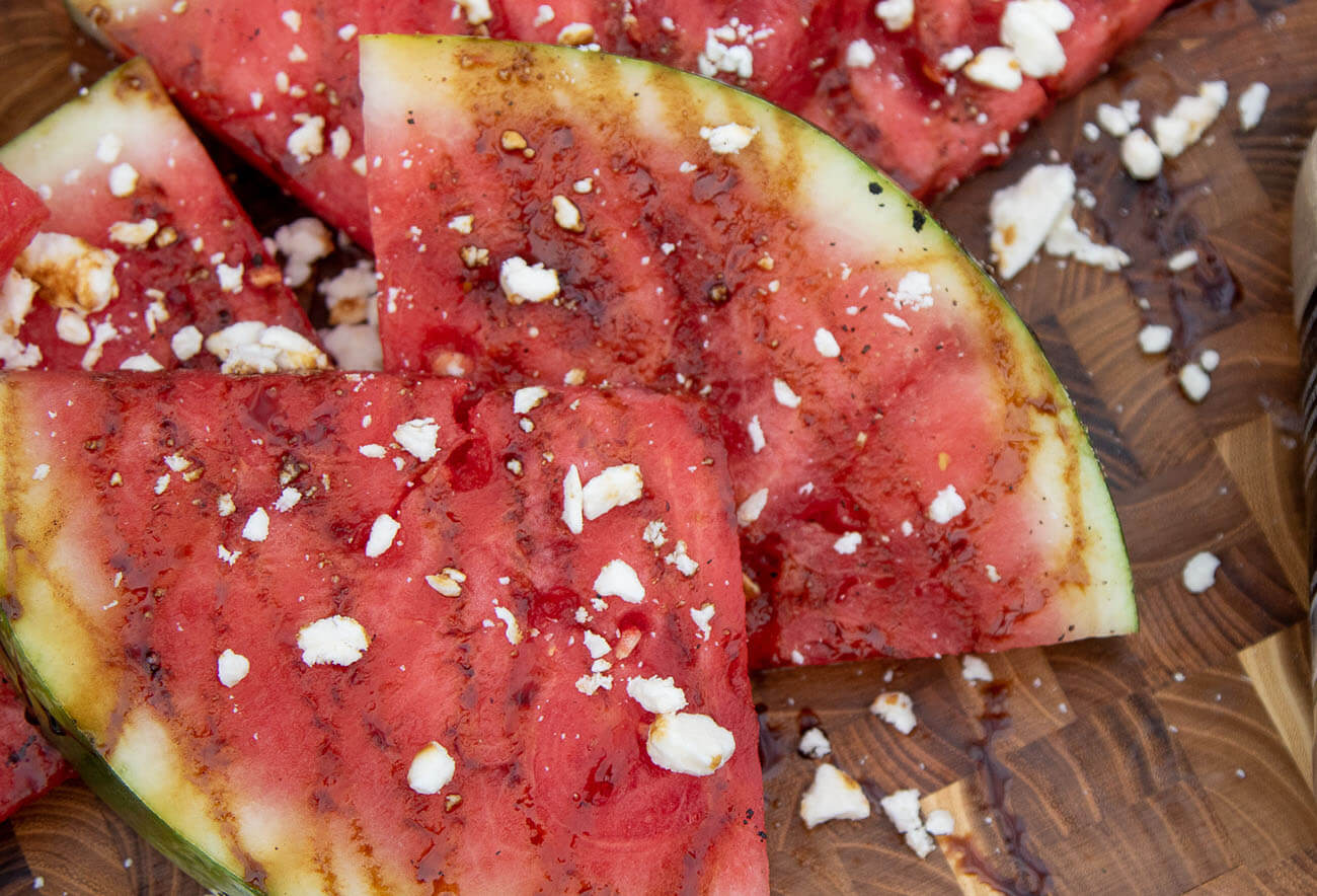 Fresh watermelon with feta cheese and balsamic Vinaigrette  Glaze