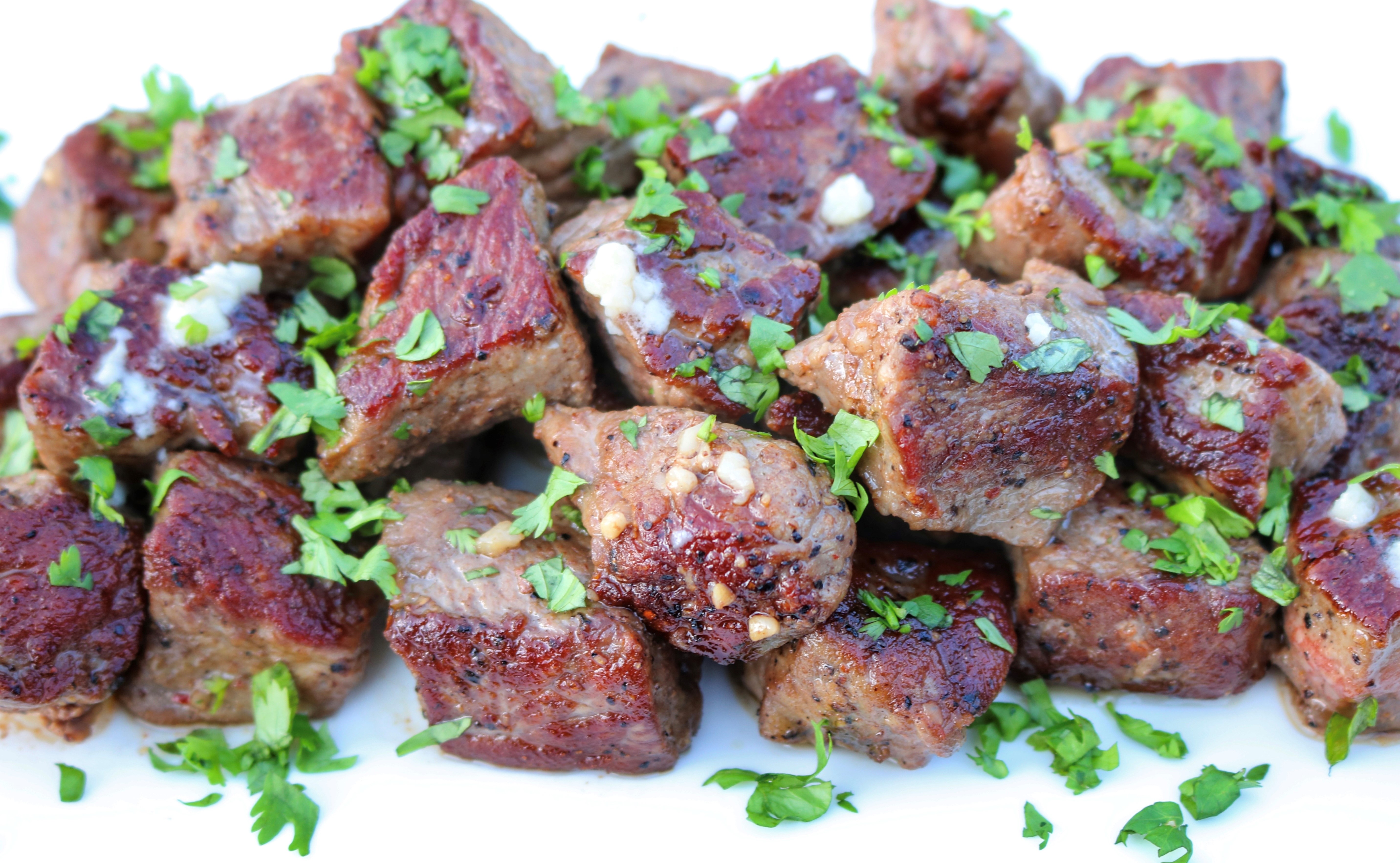 Delicious steak bites with butter, garlic, and cilantro