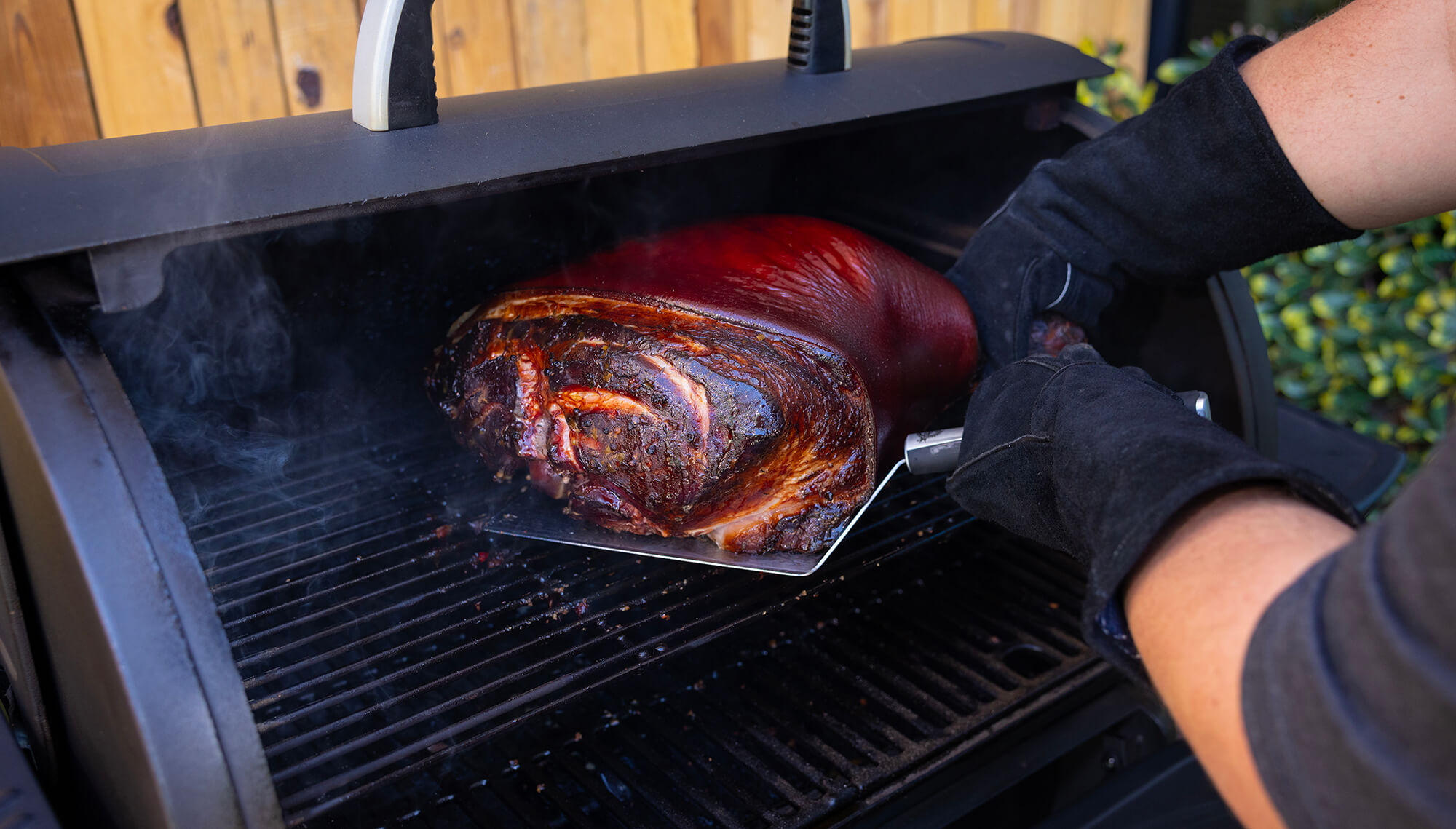 smoked holiday ham on pit boss wood pellet grill